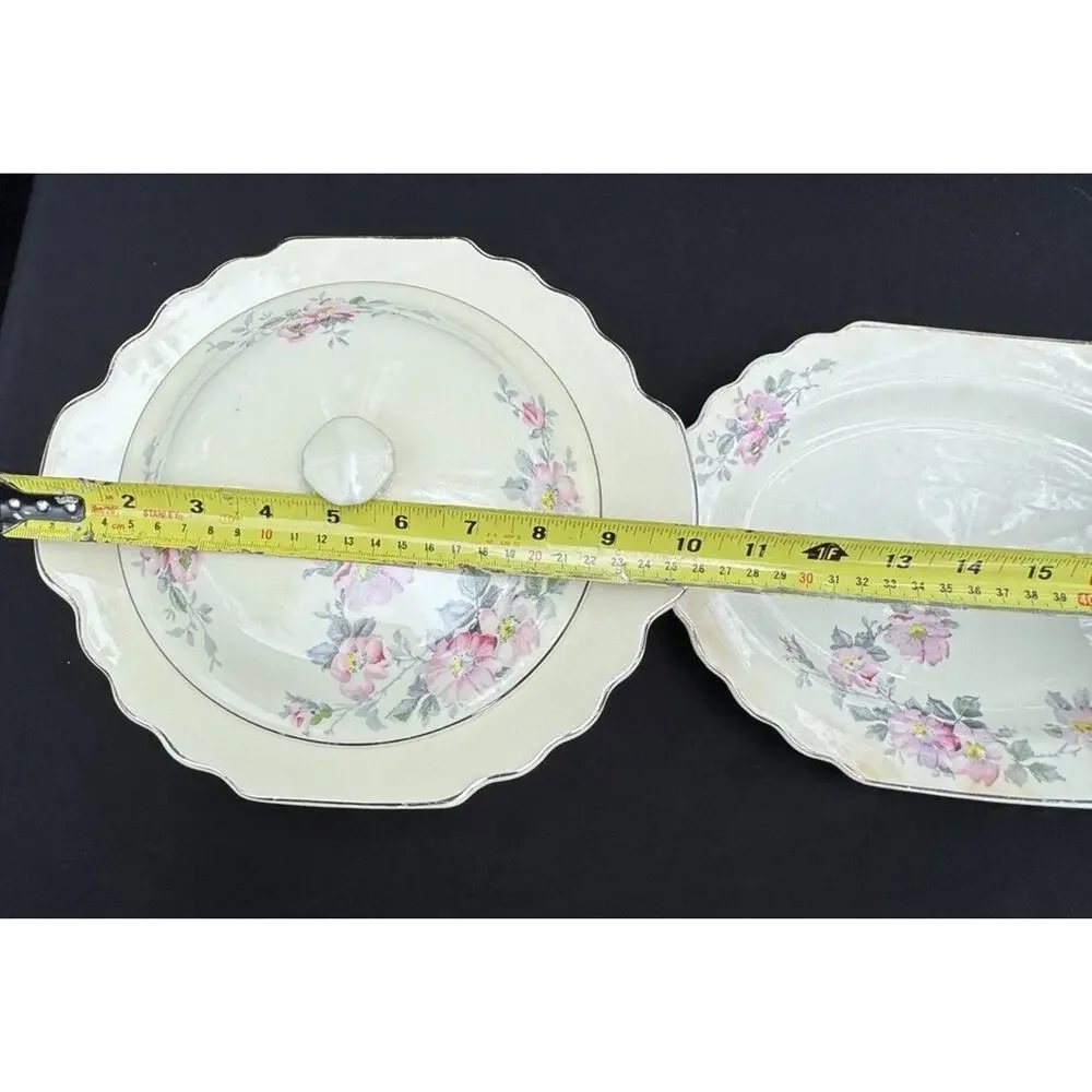 2 Vintage WS George LIDO Canarytone Pink Floral Bowls Serving Dishes -A84